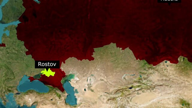 Satellite map view highlighting rostov region in yellow with surrounding territory in red