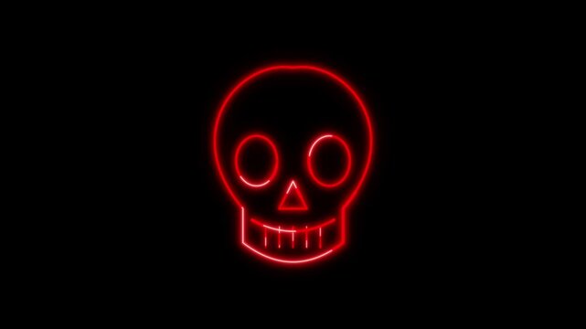 Neon Skul Icon Animation on Black Background
