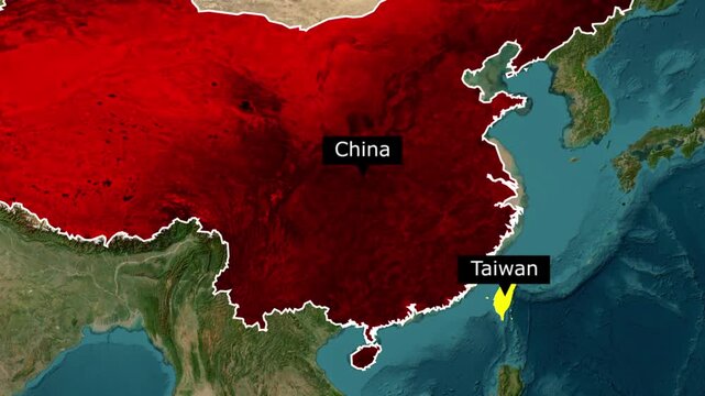 Geopolitical map highlighting the taiwan strait separating china and taiwan