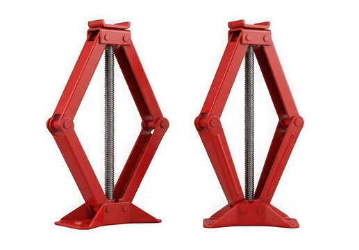 Two red scissor jacks for car lifting isolated on transparent background