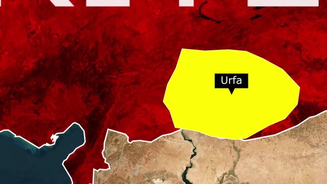 Map showing the location of urfa in turkey highlighted in yellow with geography