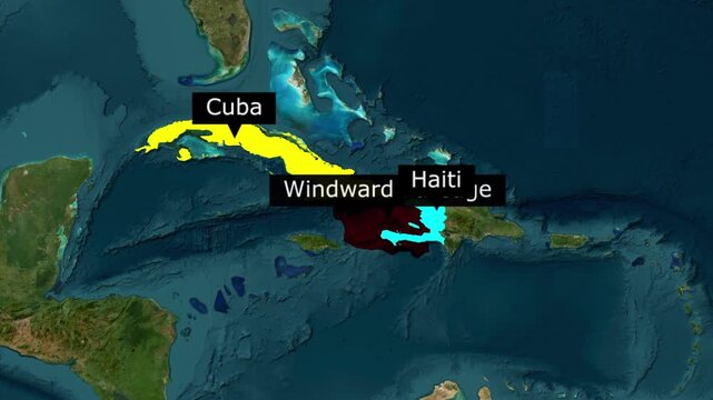 Map view of the windward passage waterway located between cuba and haiti