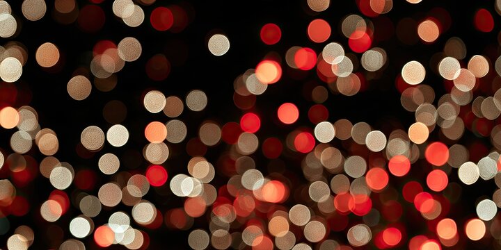 Out of focus glowing orbs of red and white light on a dark background