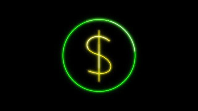 Neon Dollar Coi Icon Animation on Black Background