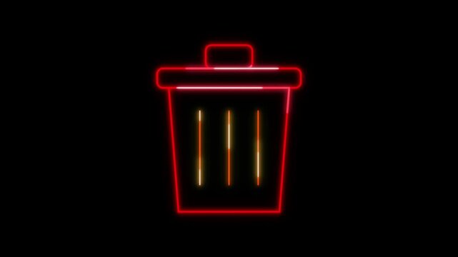 Neon Delet Icon Animation on Black Background