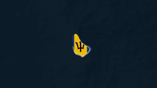 Barbados island map overlay showing national flag motion video footage