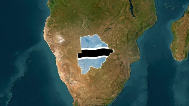 Botswana national flag map animation overlaying satellite earth video footage