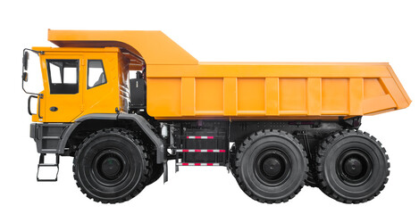 New large yellow dump truck, side view, isolated on transparent background. © Aleksandr Matveev