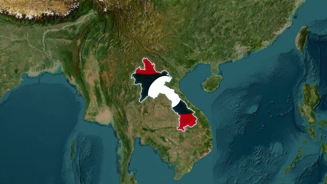 Laos map overlay animation showing national flag country motion footage