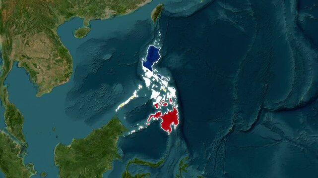 Philippines map animated motion graphic with national flag color overlay