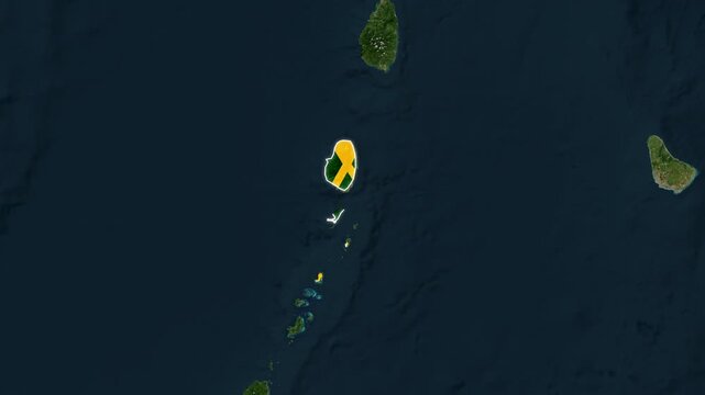 Saint Vincent island map animation with rotating yellow awareness ribbon footage