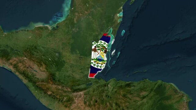 Belize flag animation zooming into central america map motion footage