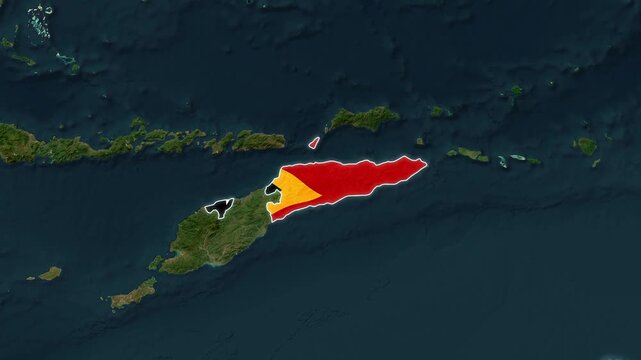 East Timor flag animation mapped onto island terrain motion footage