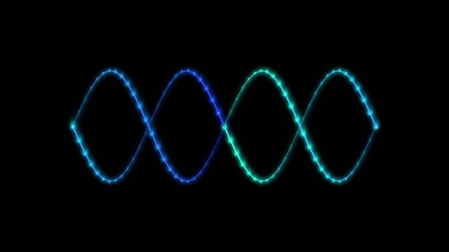 Neon dna helix animation: glowing blue and green double helix science background, genetics biology