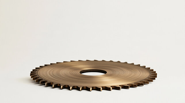 Circular metal saw blade with sharp evenly spaced teeth, isolated on a neutral white background, cutting tool, industrial equipment, woodworking and construction hardware,