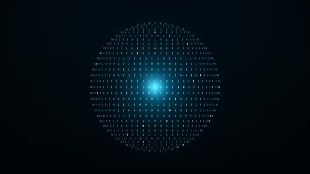 Digital fingerprint formed by binary code glowing with blue light on a dark background