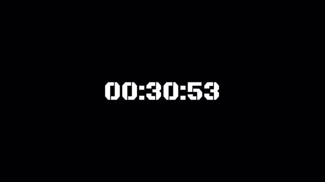 6 Minute Time Counter Animation, Six Minute Count Up and Countdown Timer with Minutes, Seconds and Milliseconds, Running Time Display on Transparent Background, 4K Alpha Channel