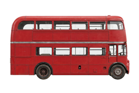 Double decker isolated on a transparent or white background. Famous traditional london public transport, classic british city travel tourism and historic urban vehicle landmark.