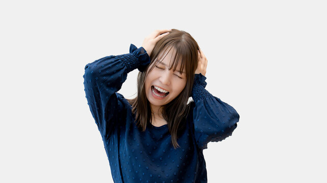 頭を抱えて困る女性・ビジネスウーマン, Businesswoman Holding Her Head in Distress