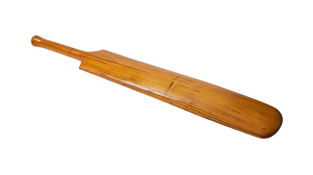 Isolated traditional wooden cricket bat, vintage sport equipment for playing competitive game