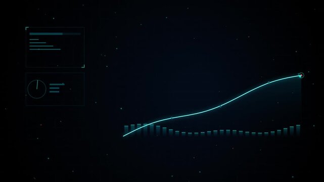 Digital financial growth chart hud animation, rising business analytics graph with hud interface for corporate data visualization
