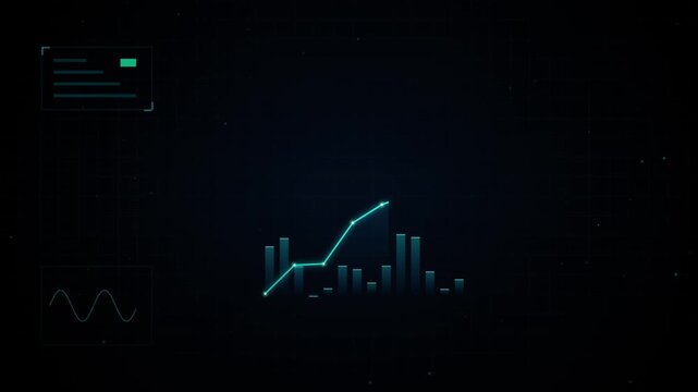 Digital financial growth chart hud animation, rising business analytics graph with data ui