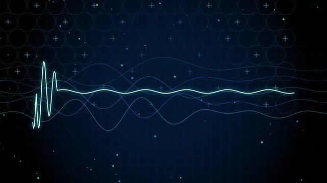 Digital heartbeat ekg pulse animation, medical technology background, abstract science data visualization