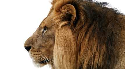 Isolated majestic male lion head portrait in profile, powerful king of the savanna, big cat © Francisco