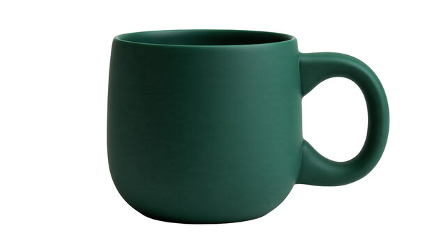 Isolated dark green matte ceramic coffee tea mug, modern minimal aesthetic beverage cup design