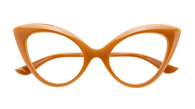 Isolated vibrant orange cat-eye eyeglasses, a stylish retro fashion accessory for vision.