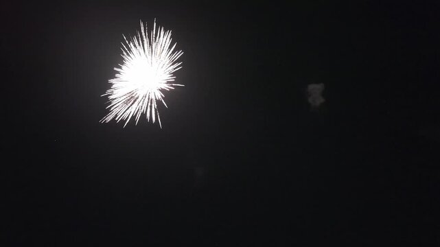 Aerial close-up of exploding fireworks in the night sky
