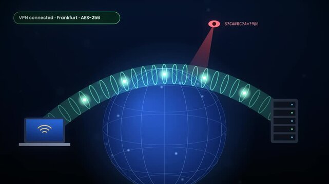 Global VPN connection secured with AES 256 encryption protecting data from digital surveillance and cyber threats