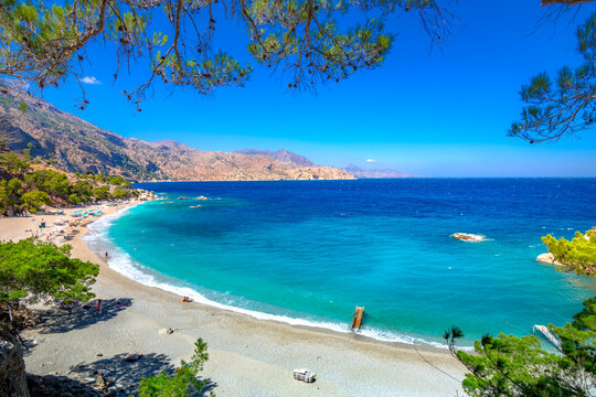 Apella Beach in Karpathos island, Greece with crystal clear turquoise water