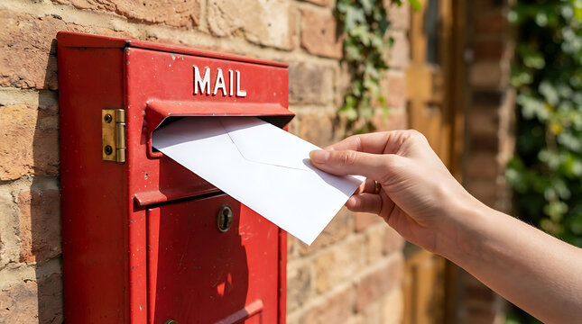Mail delivery graphic element showing hand dropping envelope into