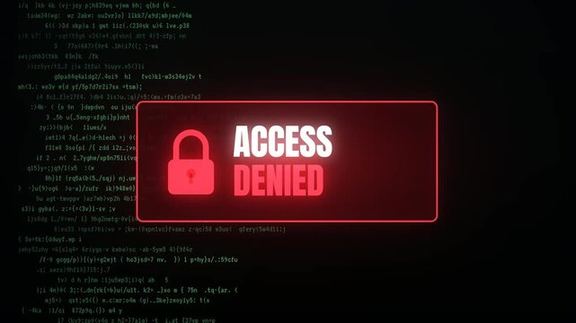 Digital security breach alert with access denied message and padlock icon over lines of code