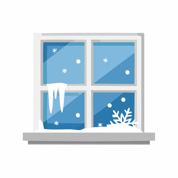 Square window pane with frost crystals creeping from one corner