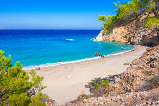 Apella Beach in Karpathos island, Greece with crystal clear turquoise water