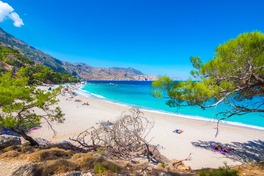 Apella Beach in Karpathos island, Greece with crystal clear turquoise water
