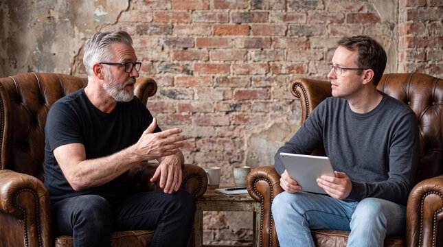 Two Men Having a Focused Conversation