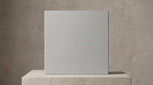 Grey plaster tile rests on a concrete pedestal product rendering