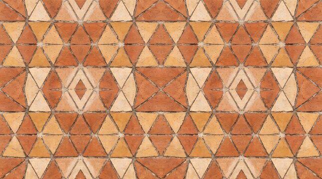 Orange and beige triangle mosaic tile creates a seamless pattern