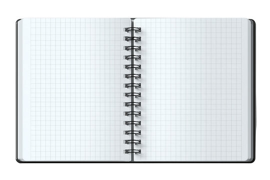 Open notebook with spiral binding and graph paper pages grid paper blank page school supplies isolated on white background, Clipping Path, png