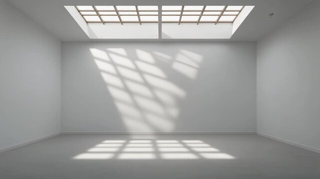 Skylight shadows sliding across a gallery