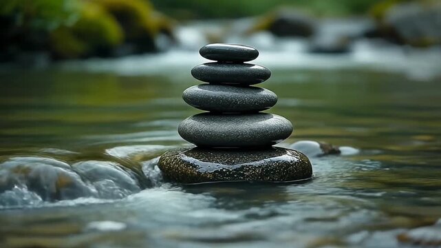 Water flowing round a stone stack