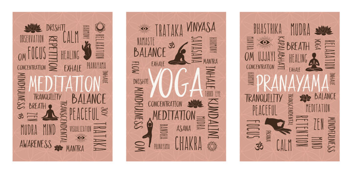 Yoga and Meditation Word Cloud Vector Posters