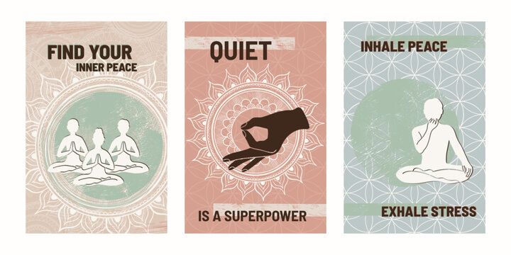 Inner Peace Yoga Indoors Vector Poster Set