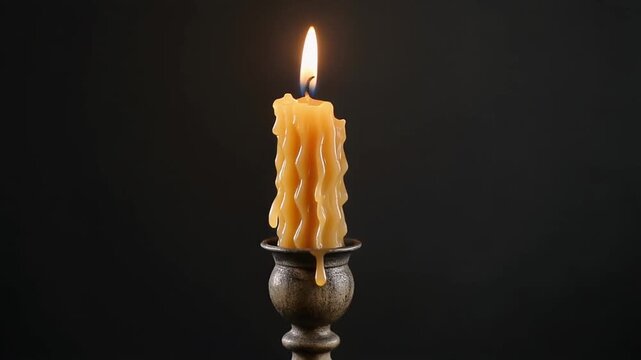 Wax cooling into ridges on a candlestick