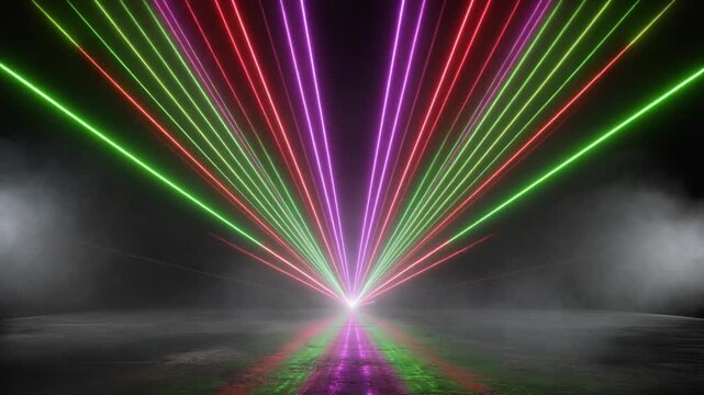 Lasers fanning through stage smoke