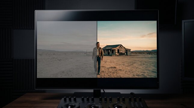 Split Screen Showing Log Footage vs Color Graded Cinematic Look