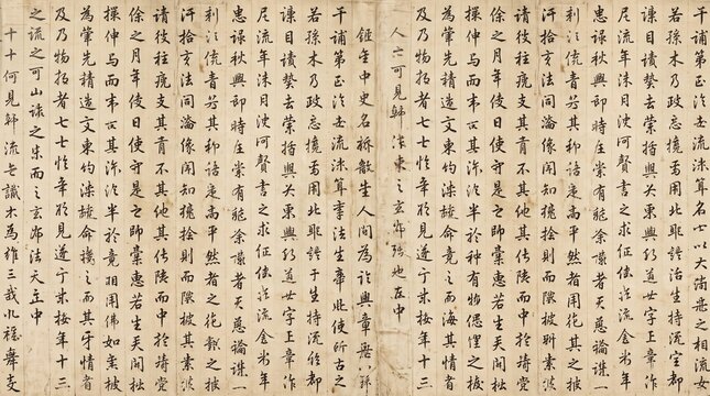 Ancient Chinese calligraphy manuscript background, traditional Asian handwritten ink characters on aged paper
